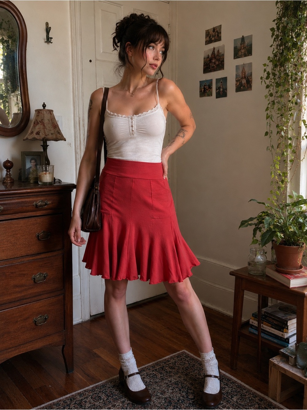Effie’s Heart Red Flared Pima Cotton Skirt XS